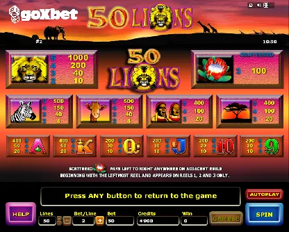 Автомат 50 Lions в go x-bet casino